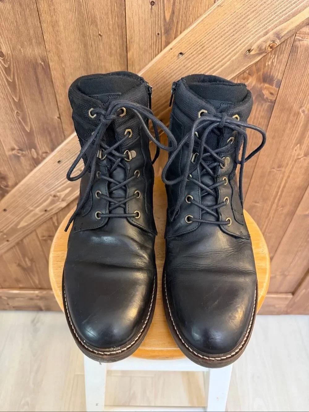 BullBoxer Boots Men 13 Black Leather Ankle Amon 4662045 Lace Up Zip Portugal